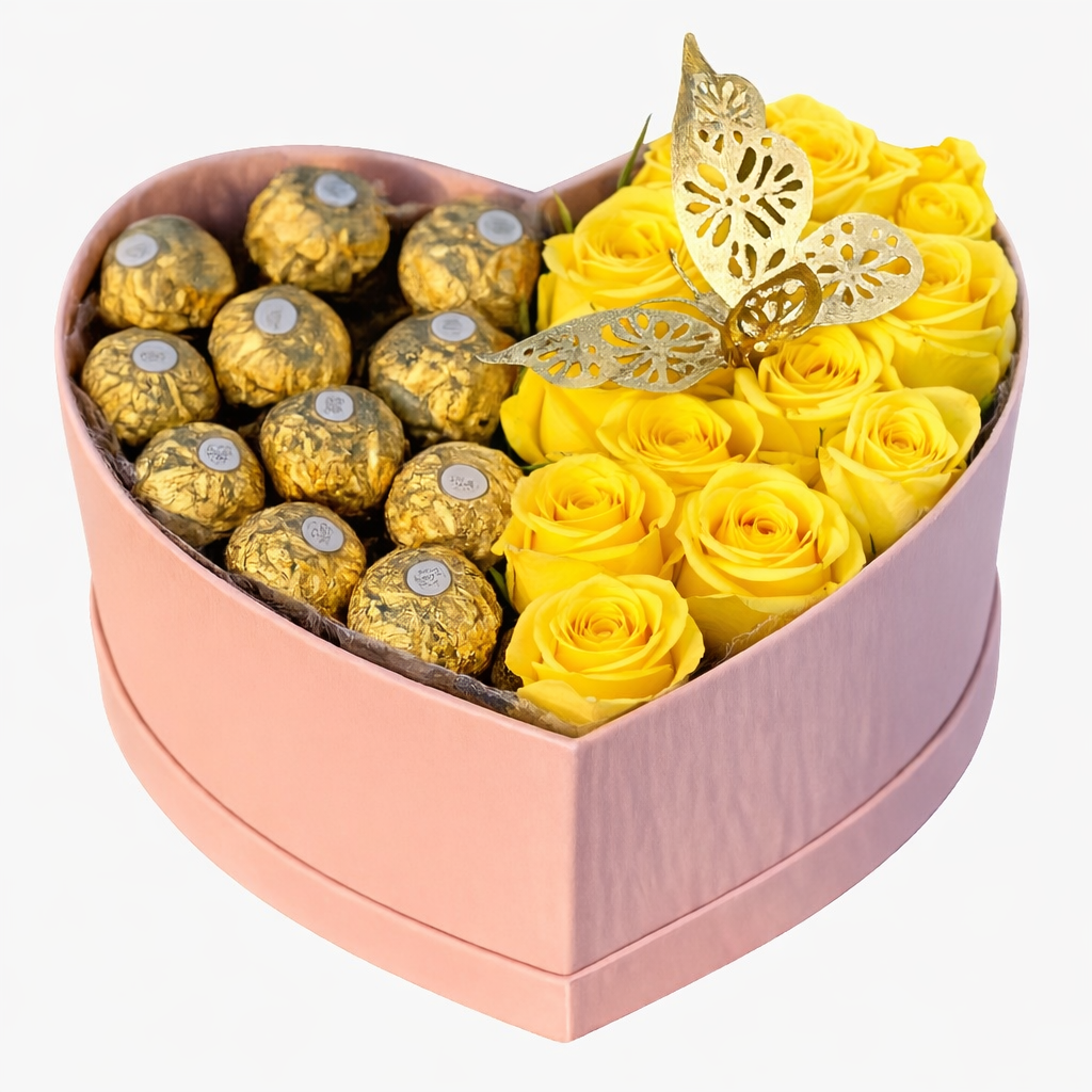 Caja Corazón con Rosas y Chocolates
