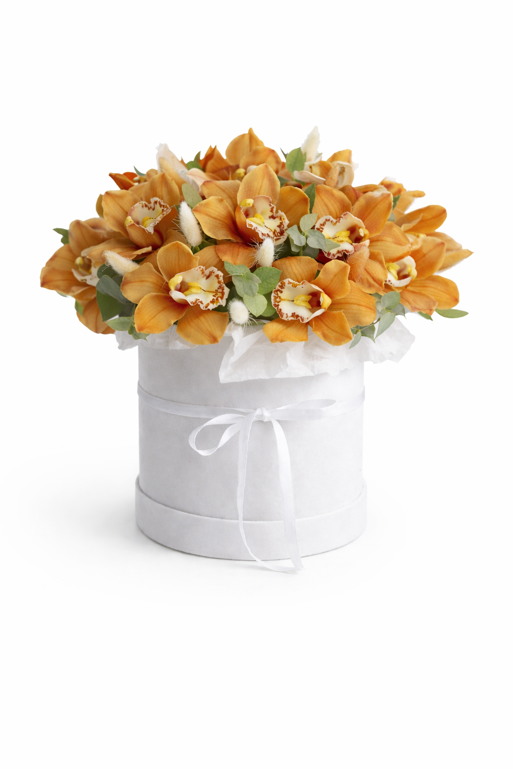 Caja de flores rosas orquídeas 