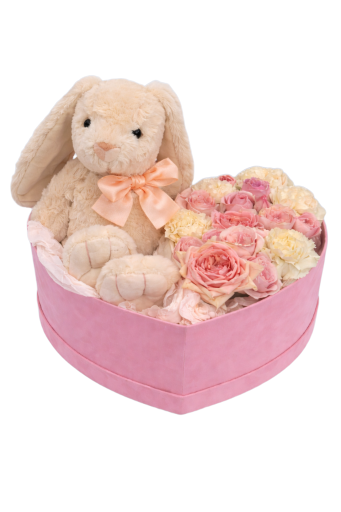 Caja Corazón con Conejito y Flores