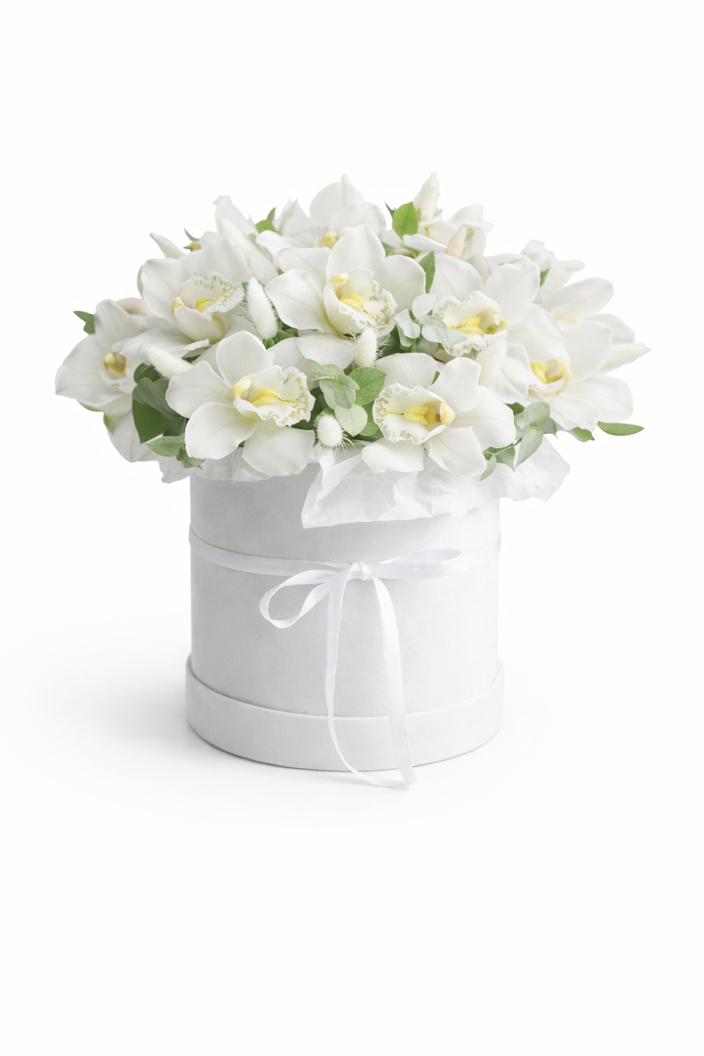 Caja de flores rosas orquídeas 