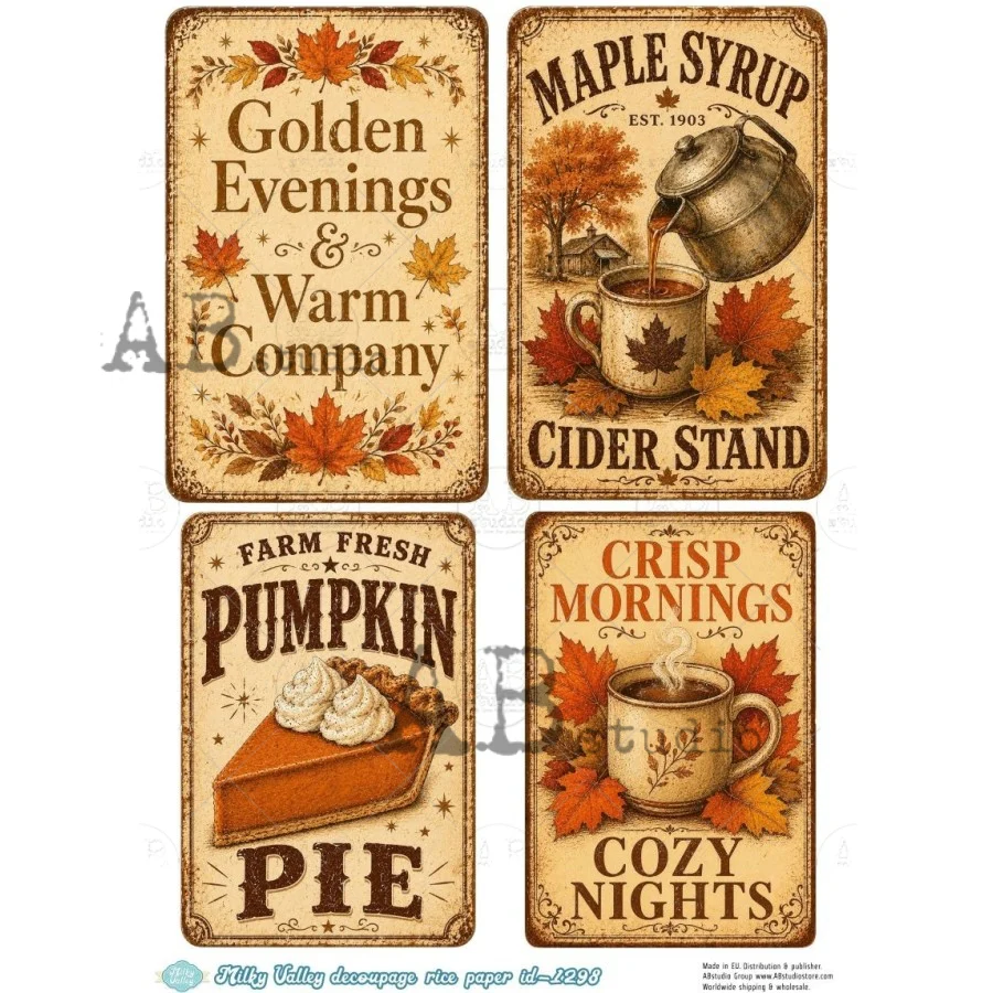A4 Autumn Farmhouse Signs Milky Valley Rice Paper 