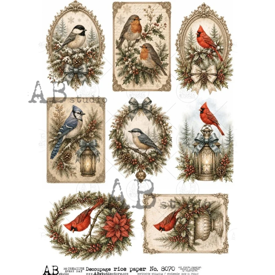 A4 Winter Songbirds AB Studios Rice Paper 