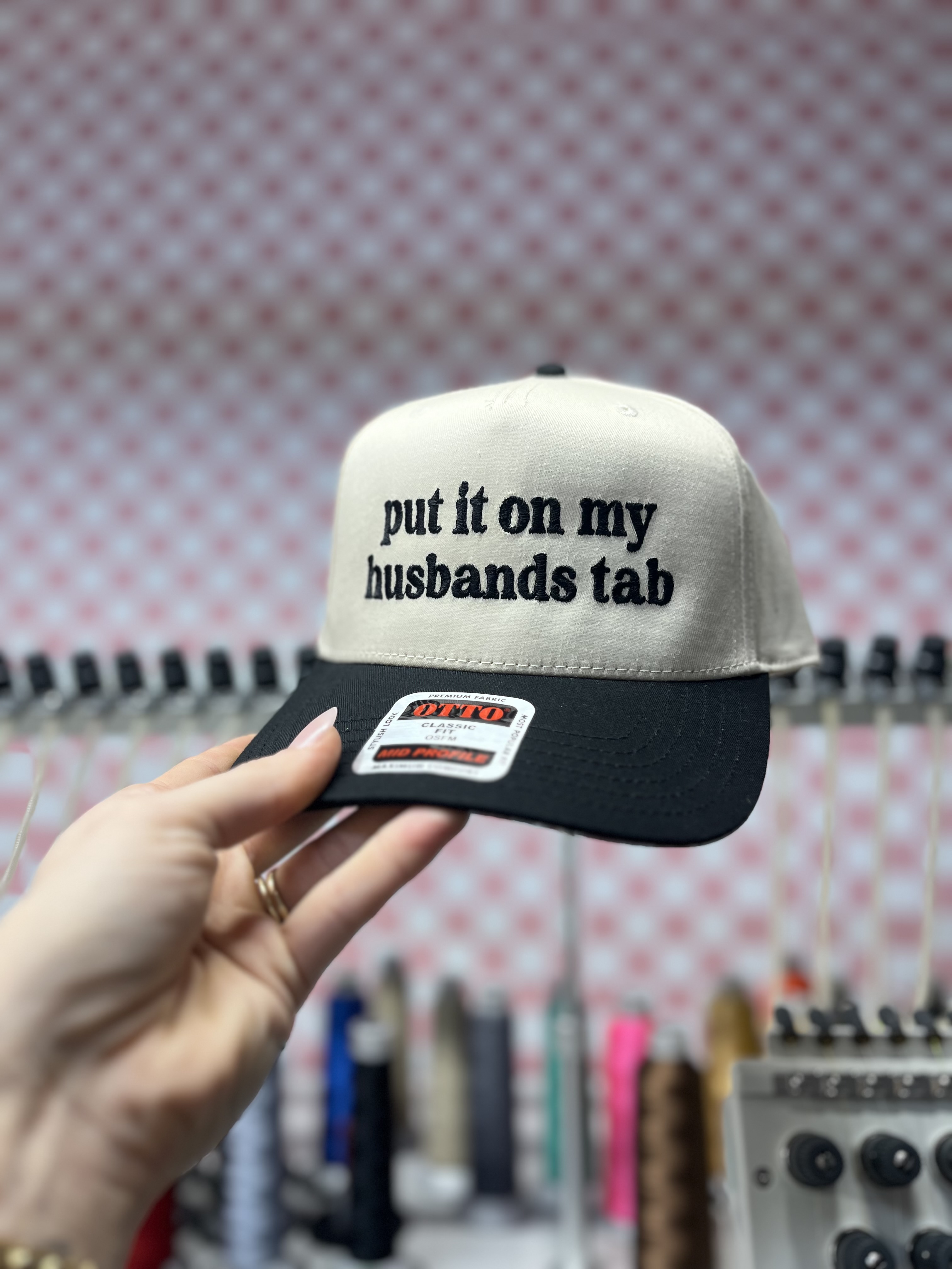 Put it on my husbands tab HAT 
