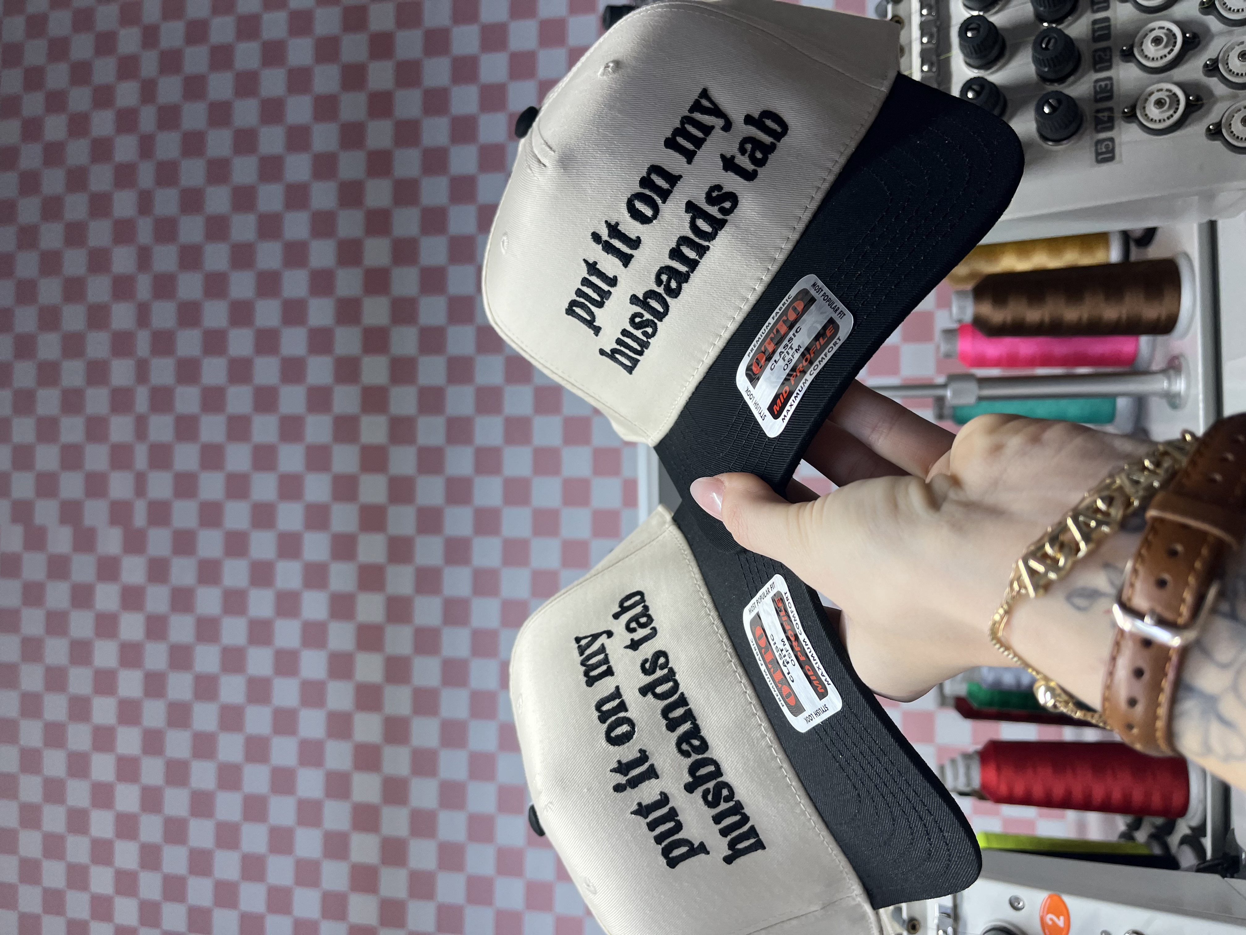 Put it on my husbands tab HAT 