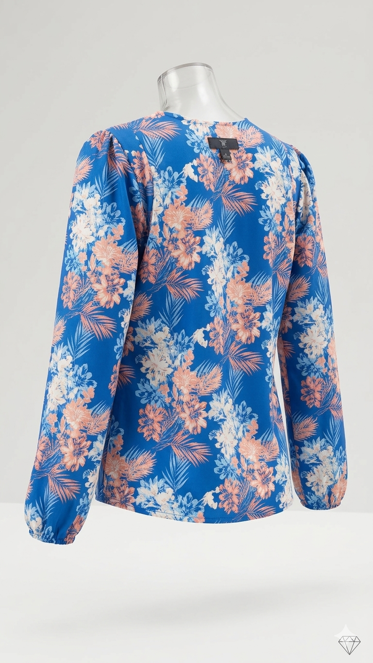 Blusa manga plisada azul 