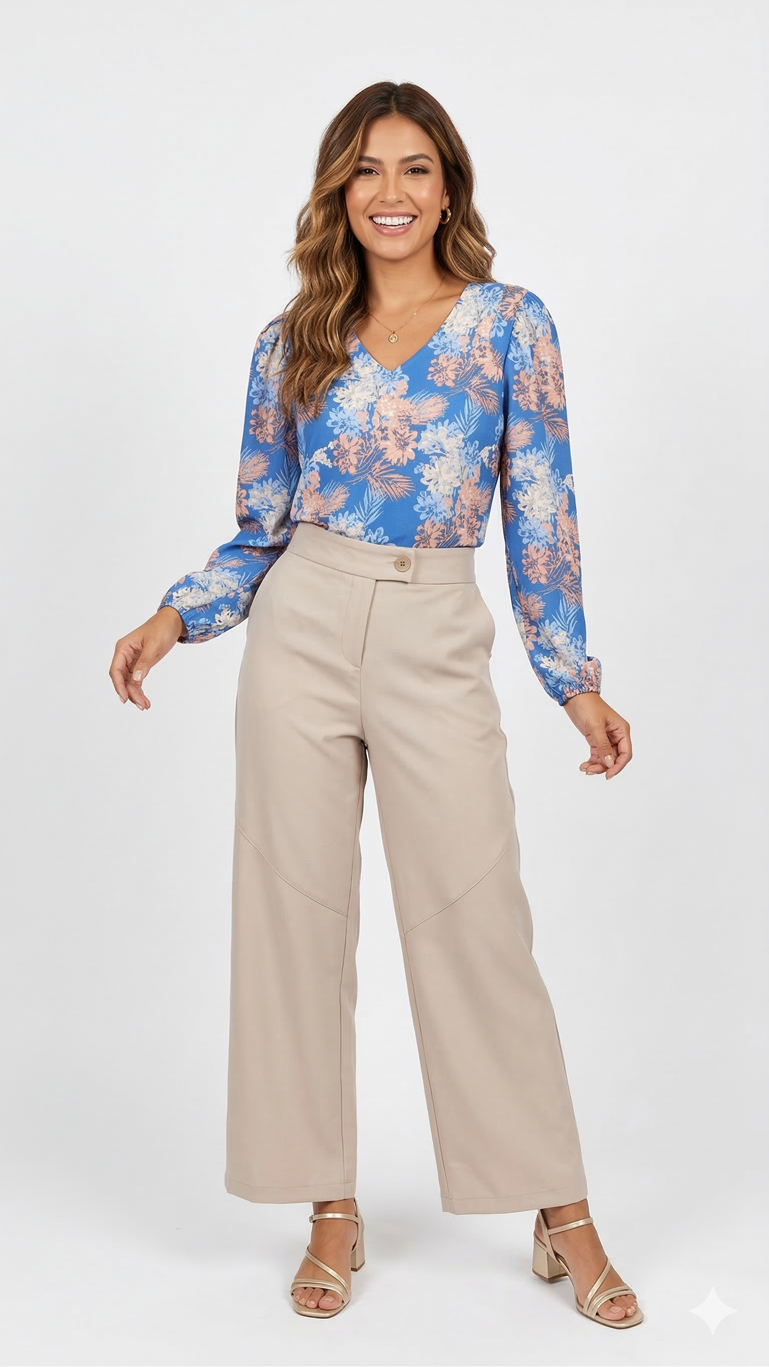 Blusa manga plisada azul 