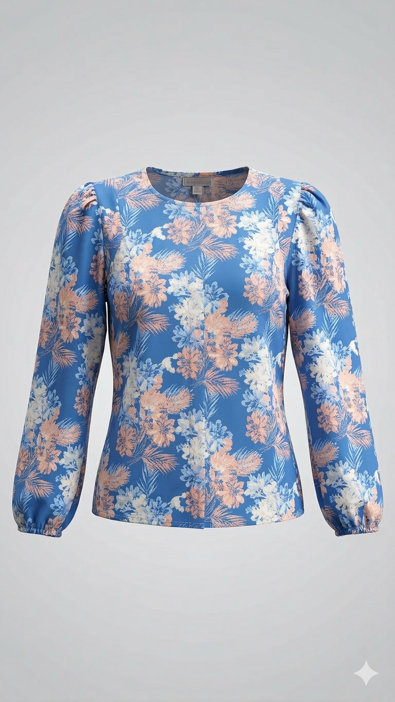 Blusa manga plisada azul 