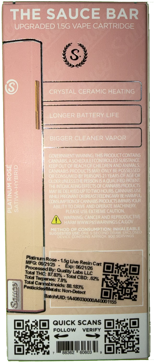 Sauce Essentials Platinum Rosé Vape Cartridge