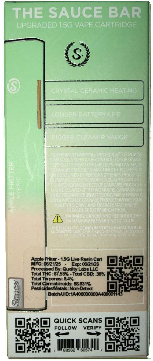 Sauce Essentials Apple Fritter Vape Cartridge