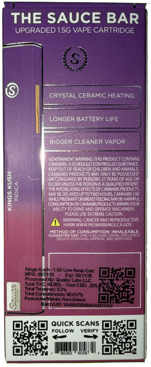 Sauce Essentials Kings Kush Vape Cartridge