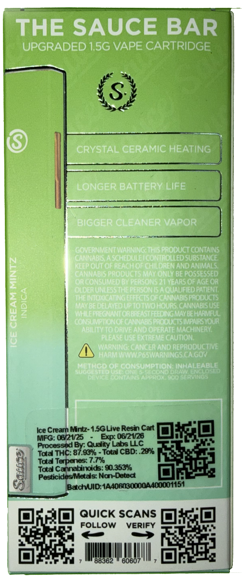 Sauce Essentials Ice Cream Mintz Vape Cartridge