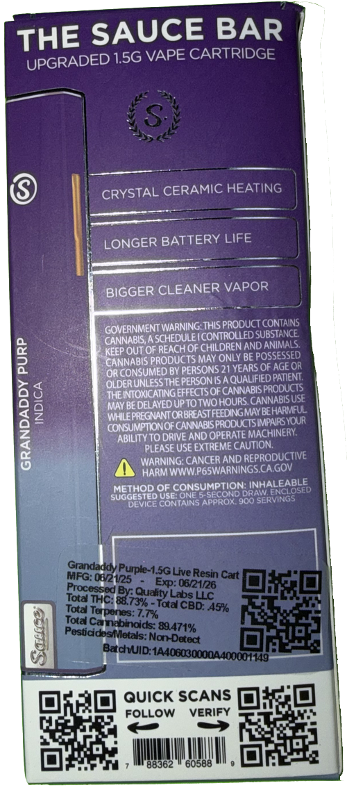 Sauce Essentials Grandaddy Purp Cartridge
