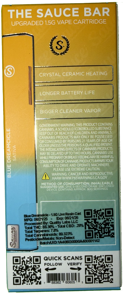 Sauce Essentials Blue Dreamcicle Vape Cartridge