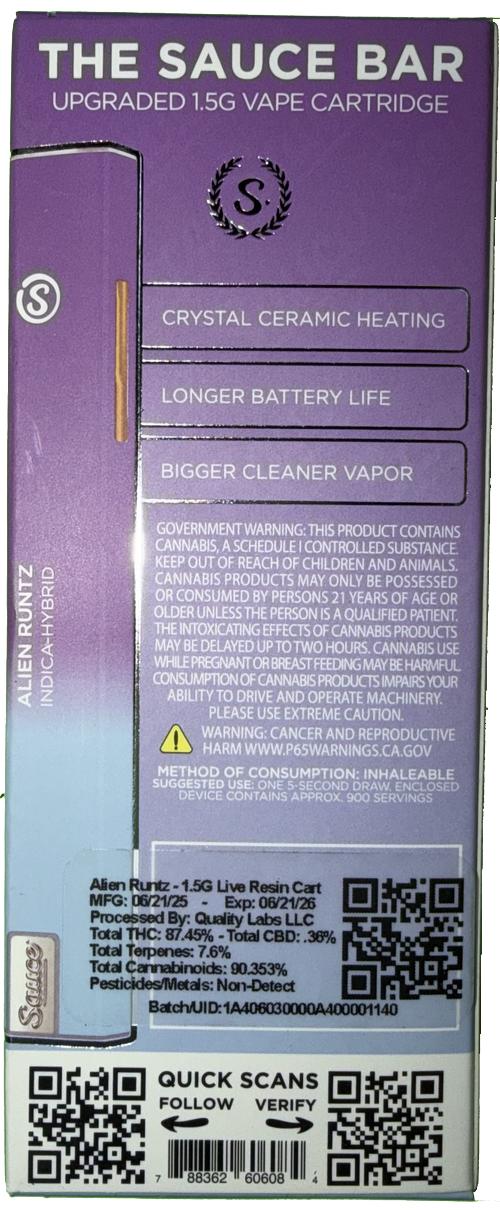 Sauce Essentials Alien Runtz Vape Cartridge