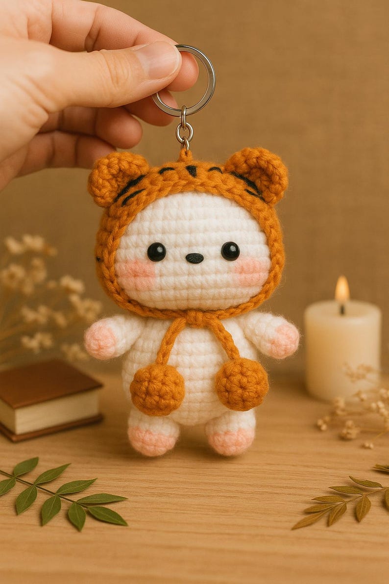 Crochet Bear Keychain: Handmade Amigurumi Cat Hoodie Bag Charm