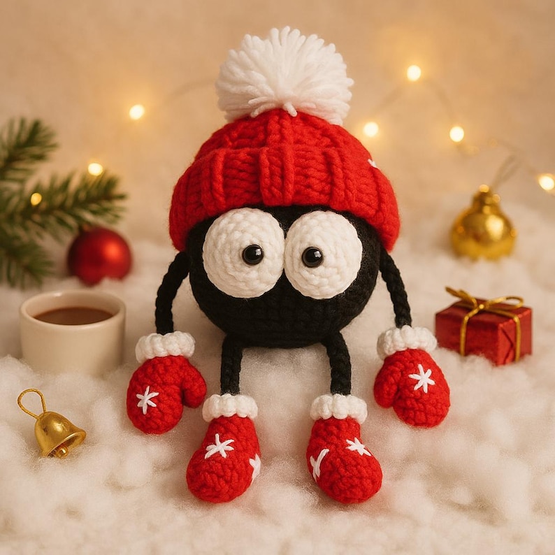 Crochet Christmas Soot Sprite Keychain | Handmade Holiday Plush