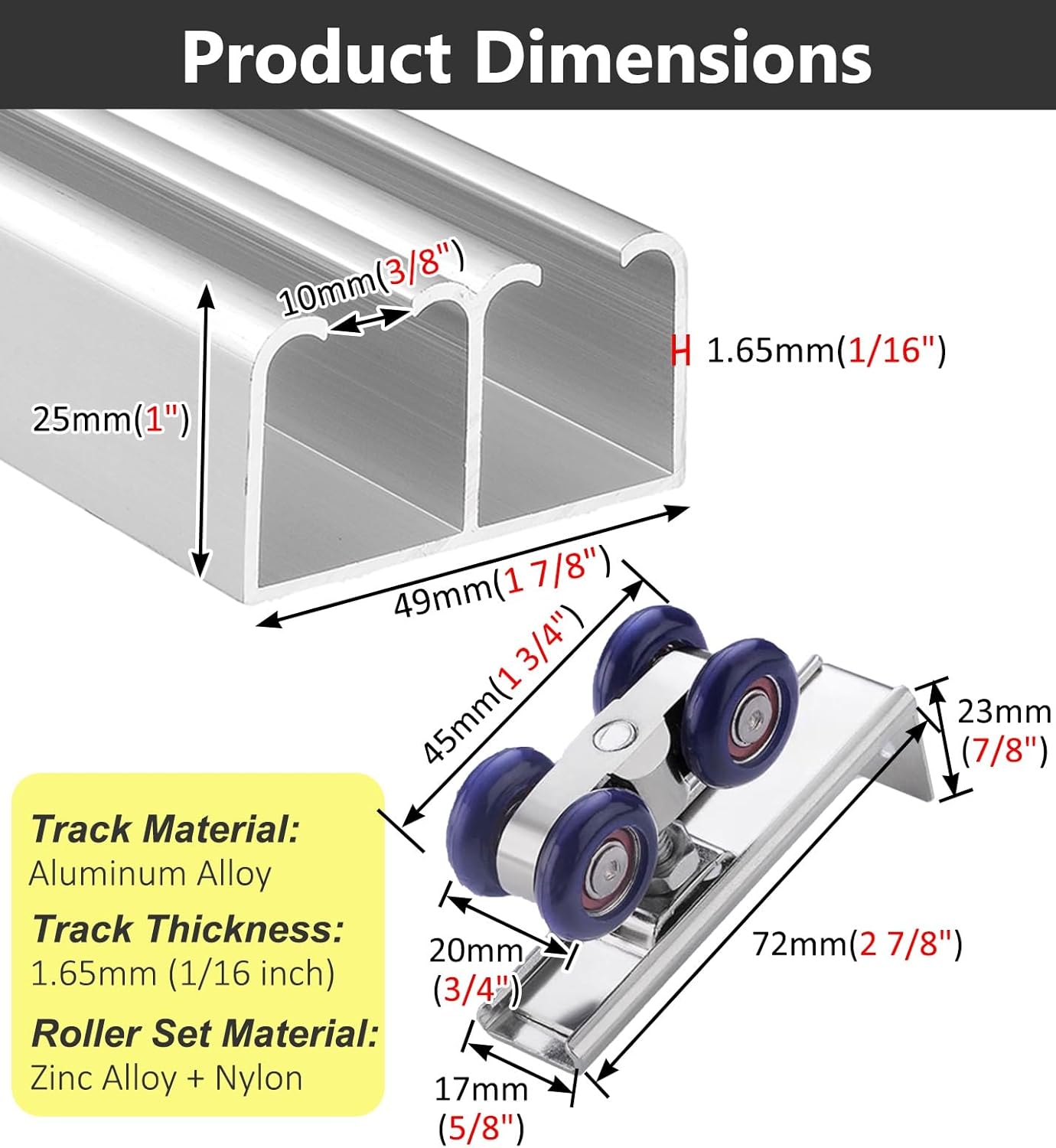 72" Bypass Door Hardware Aluminum Sliding Closet Door Hardware