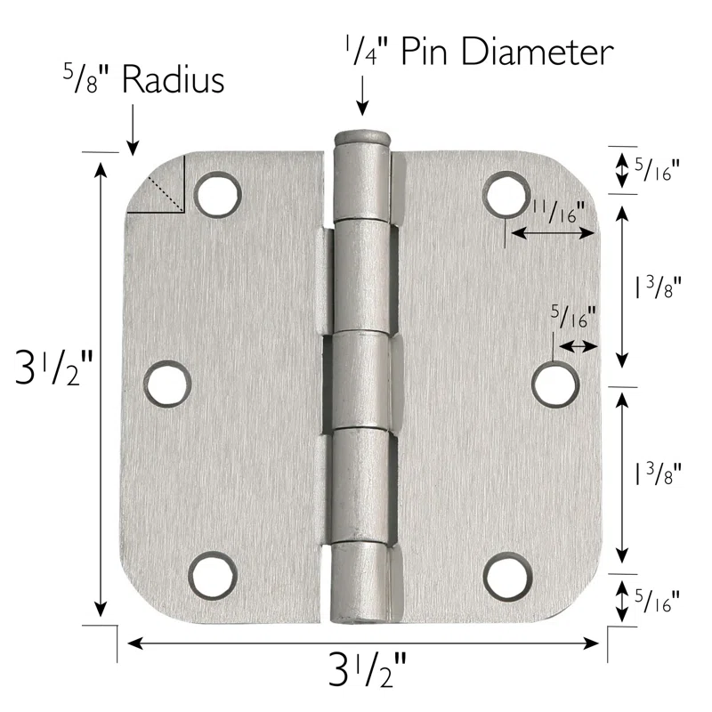 Taymor 3.5 x 3.5, 1/4" Radius Hinge (Satin Chrome)