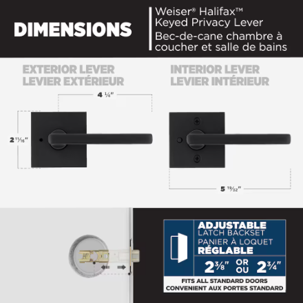 Weiser Halifax Matte Black Bed/Bath Privacy Interior Door Handle