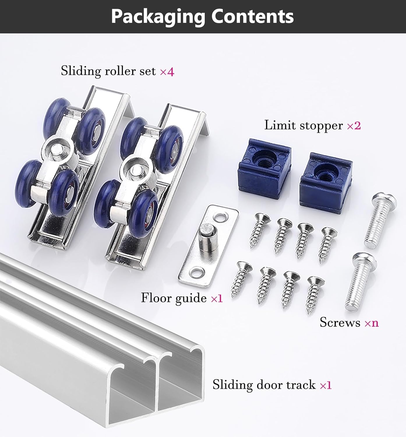 72" Bypass Door Hardware Aluminum Sliding Closet Door Hardware