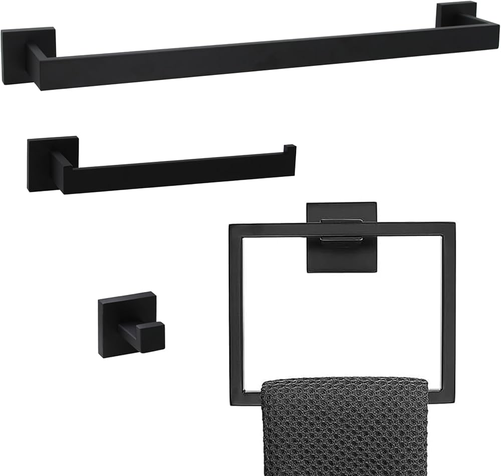 4-Piece Bathroom Hardware Accessories Set, Matt Black