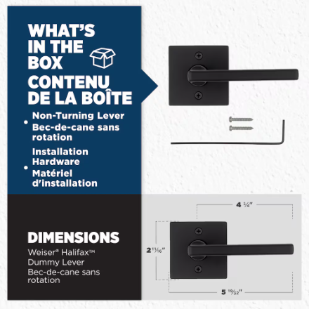 Weiser Halifax Matte Black Pantry/Closet Non-Turning Dummy Door Handle
