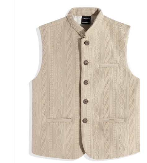 Beige Textured Nehru Jacket