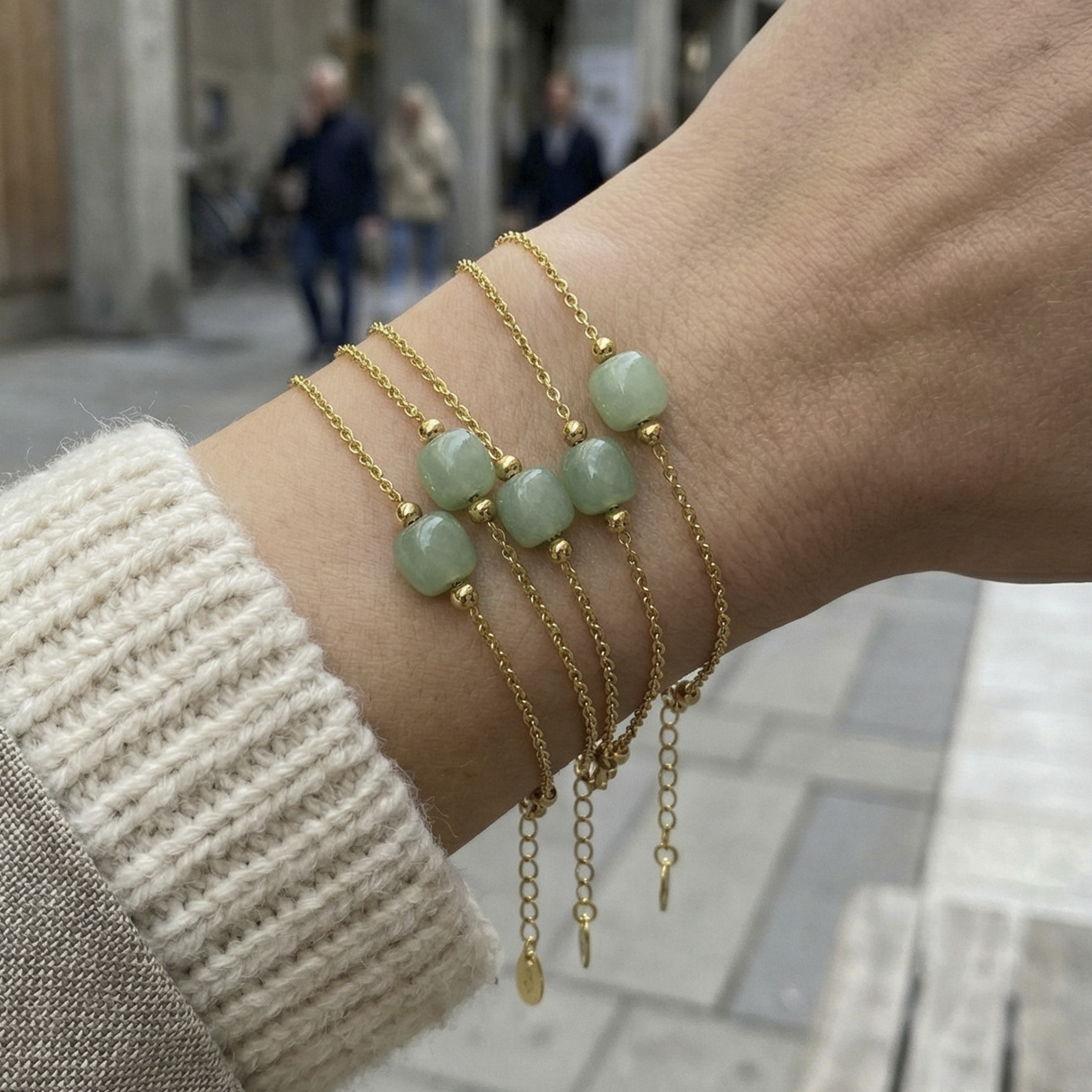 Hetian jade round bead pendant stainless steel bracelet 505060