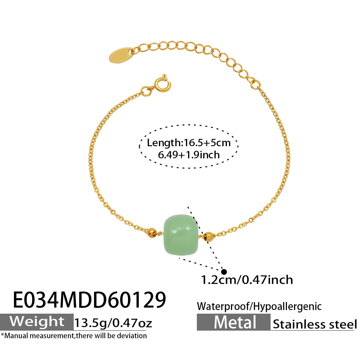 Hetian jade round bead pendant stainless steel bracelet 505060