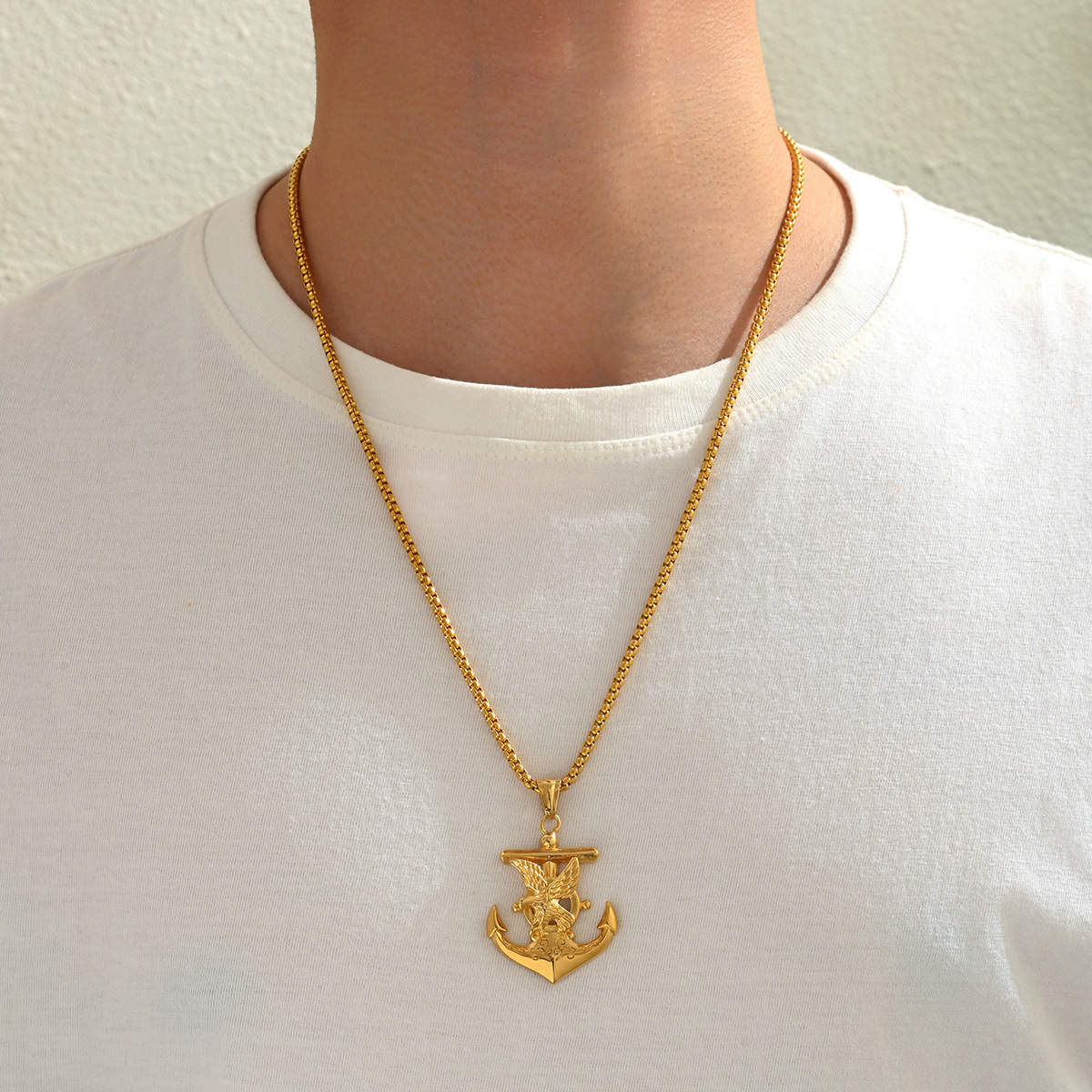 Titanium steel vintage anchor and eagle pendant necklace 501114