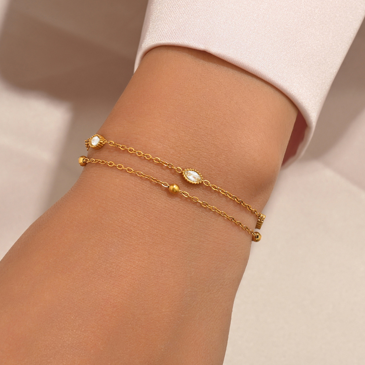 Stainless steel minimalist double-layer rhinestone bracelet 505054