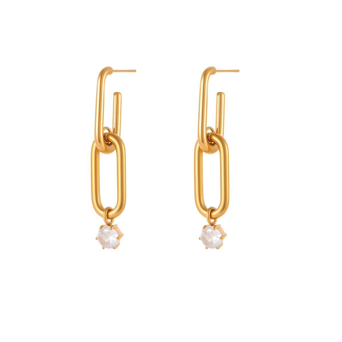 Stainless steel earrings with zircon and diamond accents 502040