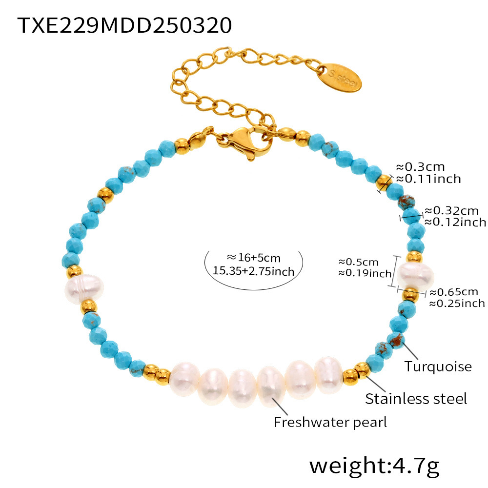 Blue turquoise handmade beaded pearl necklace and bracelet 503030