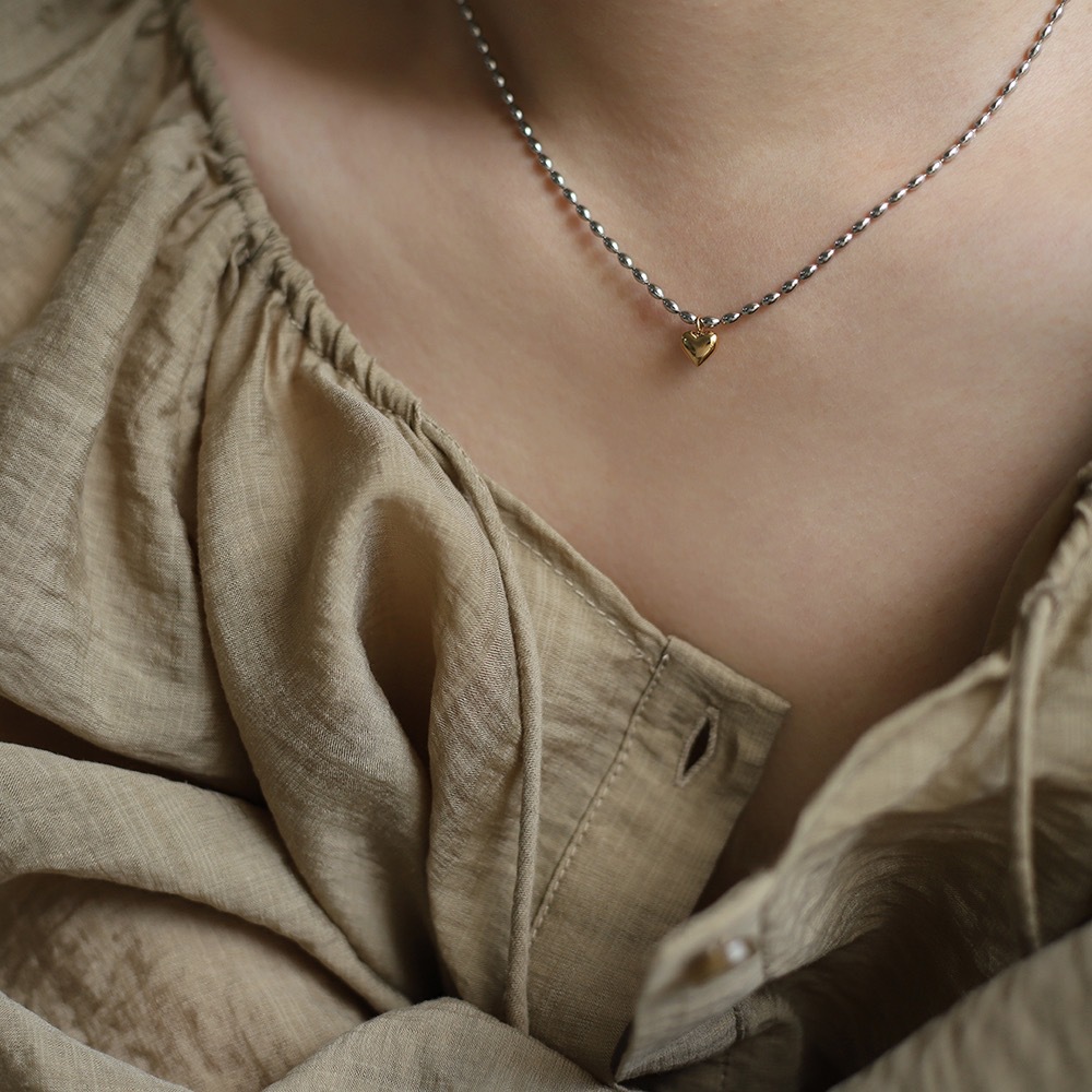 Stainless Steel Gold Silver Beaded Heart pendant necklace 2501076
