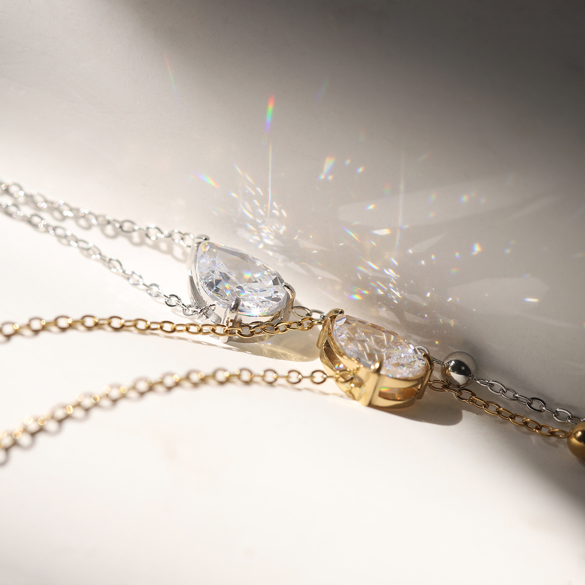 Minimalist Teardrop Zirconia Pendant Necklace in Micro-Set Stainless Steel 2501071