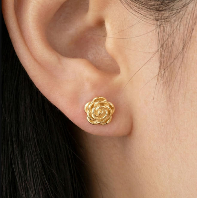 18K Gold Plated Stainless Steel Rose Earrings Wholesale 502036