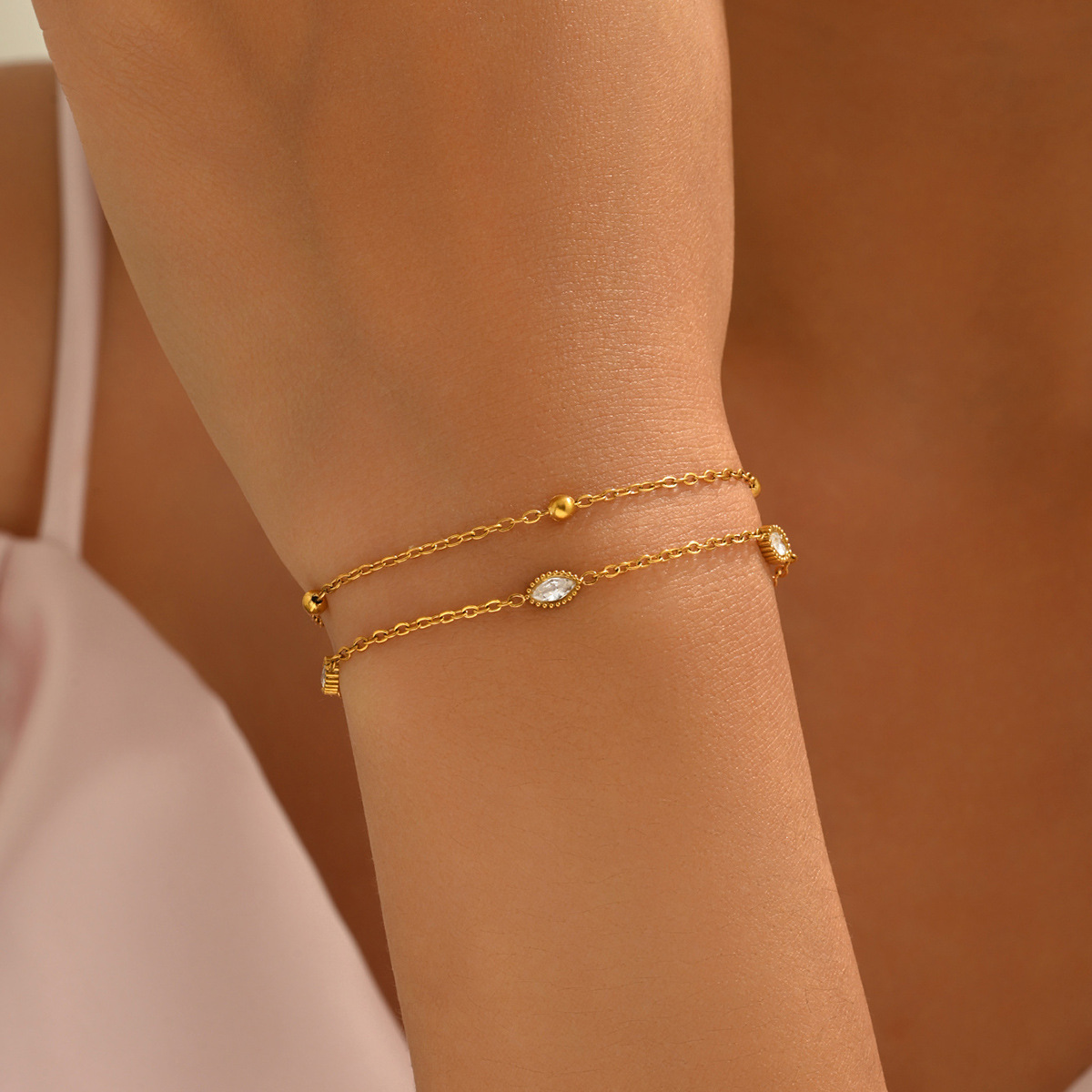 Stainless steel minimalist double-layer rhinestone bracelet 505054