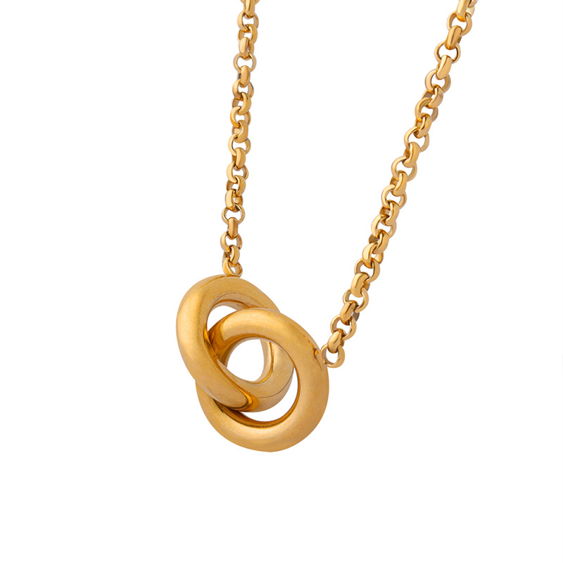 Circular titanium steel gold-plated interlocking pendant necklace 501101