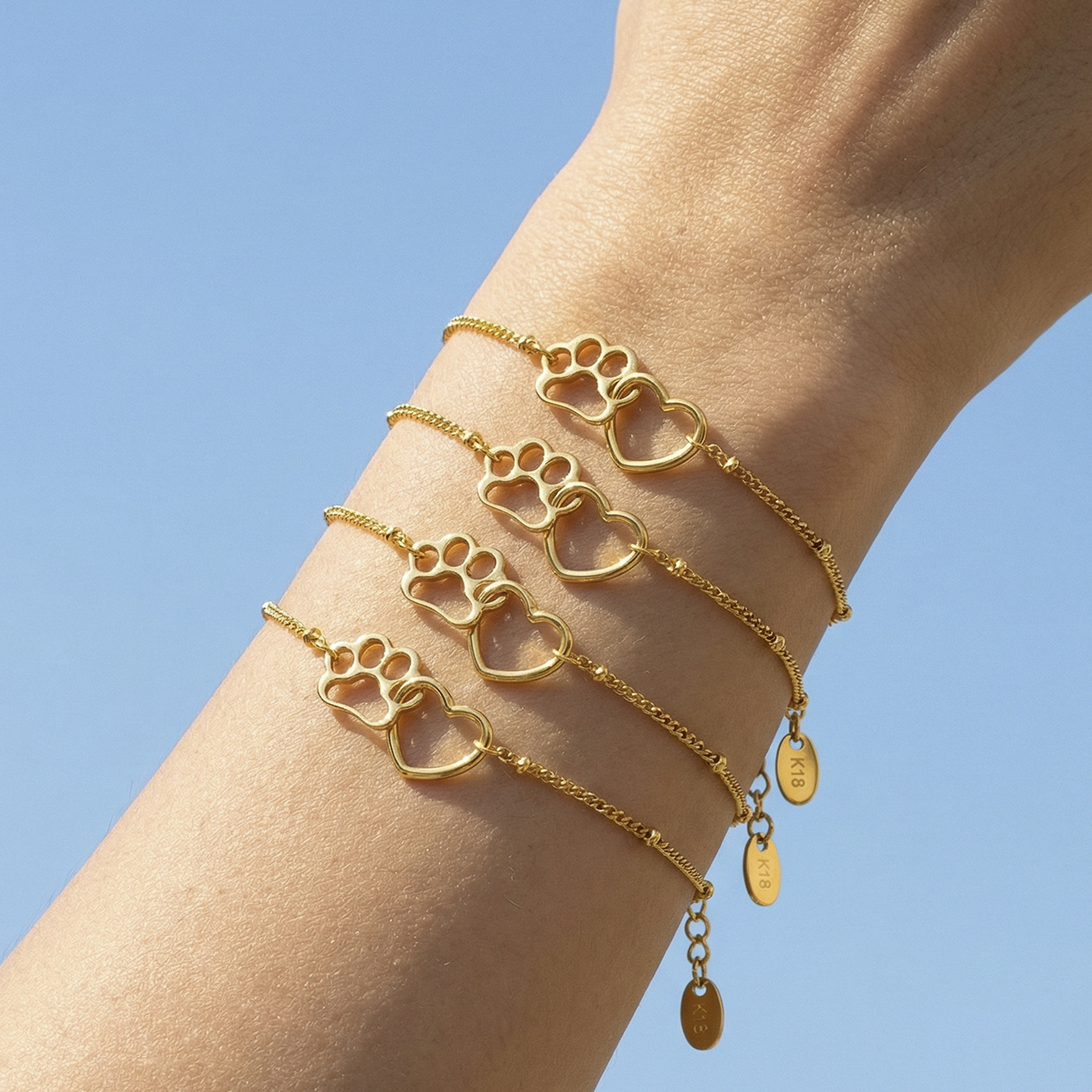 Stainless steel cat paw and heart-shaped link chain bracelet 505061