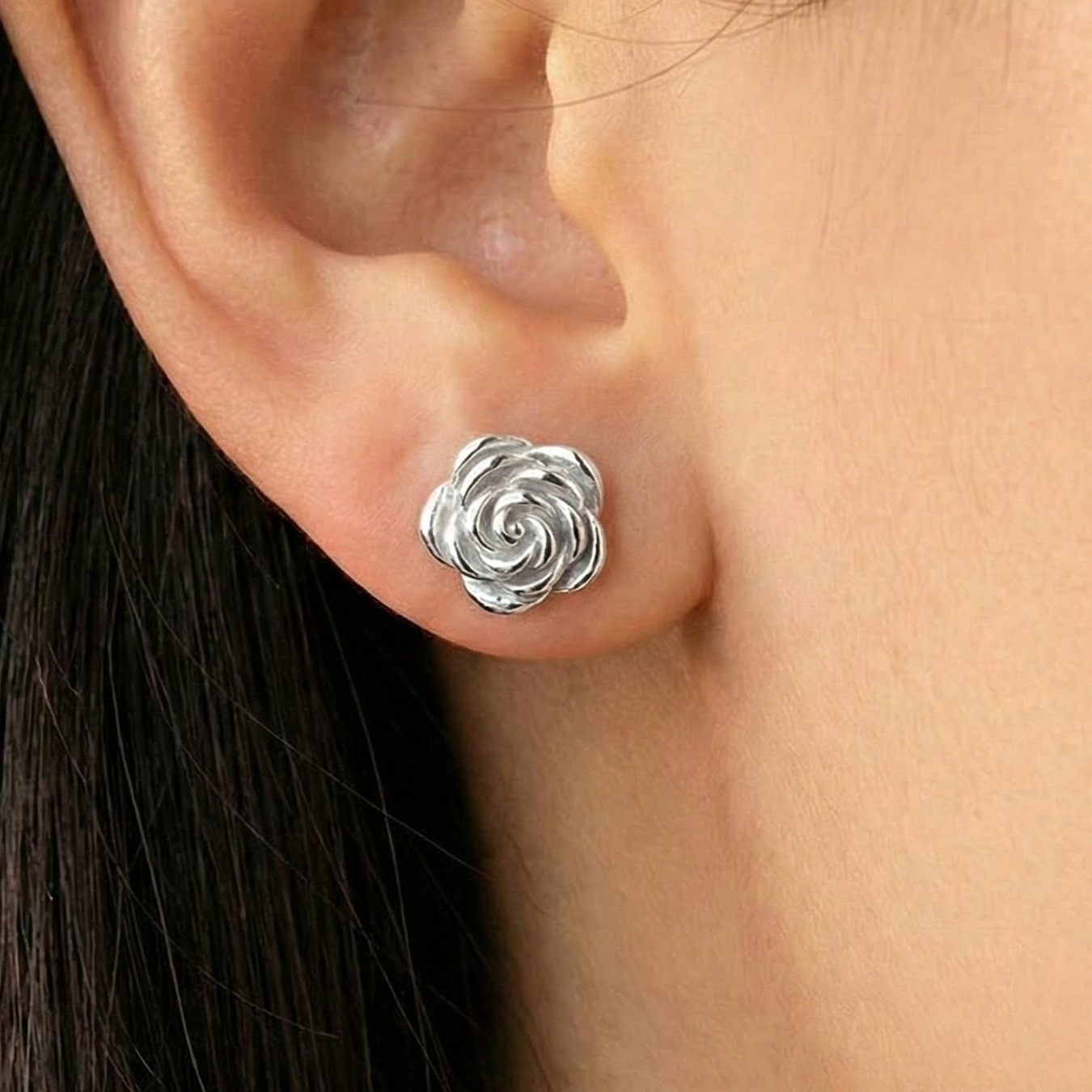 18K Gold Plated Stainless Steel Rose Earrings Wholesale 502036