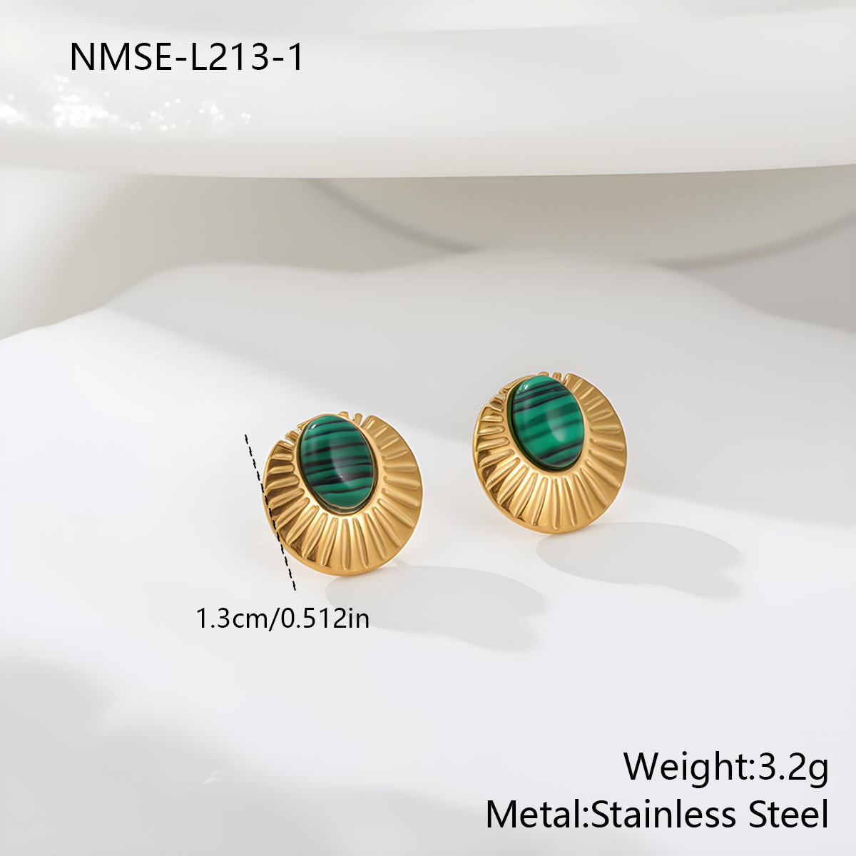 Stainless steel lace-edged pleated earrings with natural stone inlay 502045