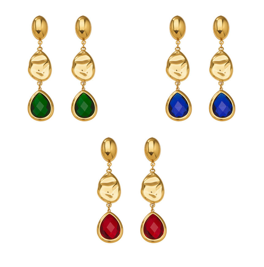 Elegant teardrop-shaped Czech glass stone pendant stainless steel earrings 502034