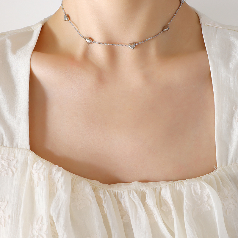 Titanium steel gold-plated heart-shaped necklace and bracelet set for women 503028