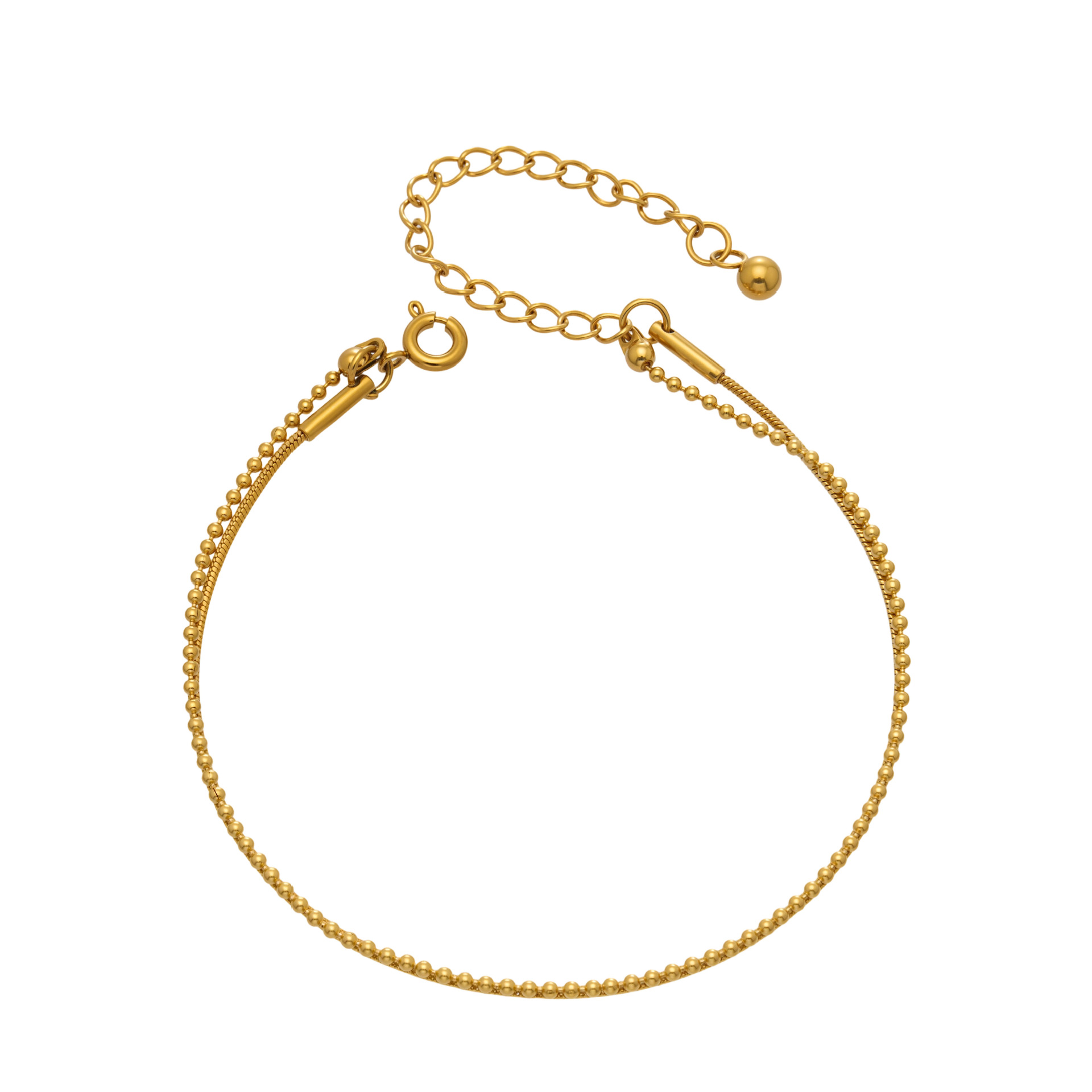 Stainless steel 18k gold-plated double-layer flat snake chain and bead chain. 505068