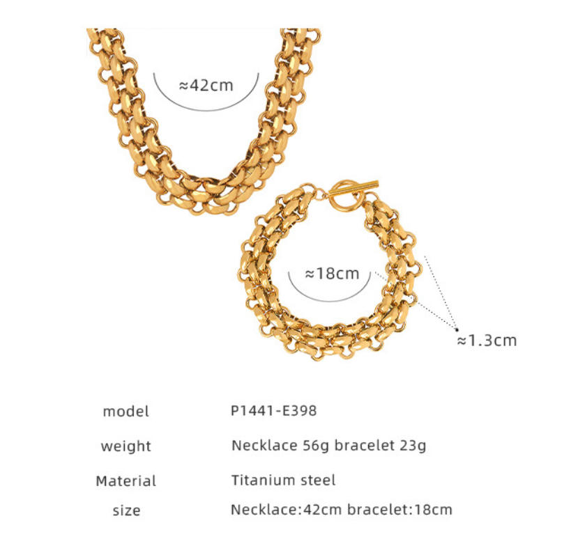 Gold Chunky Chain Necklace and Bracelet Set 503026