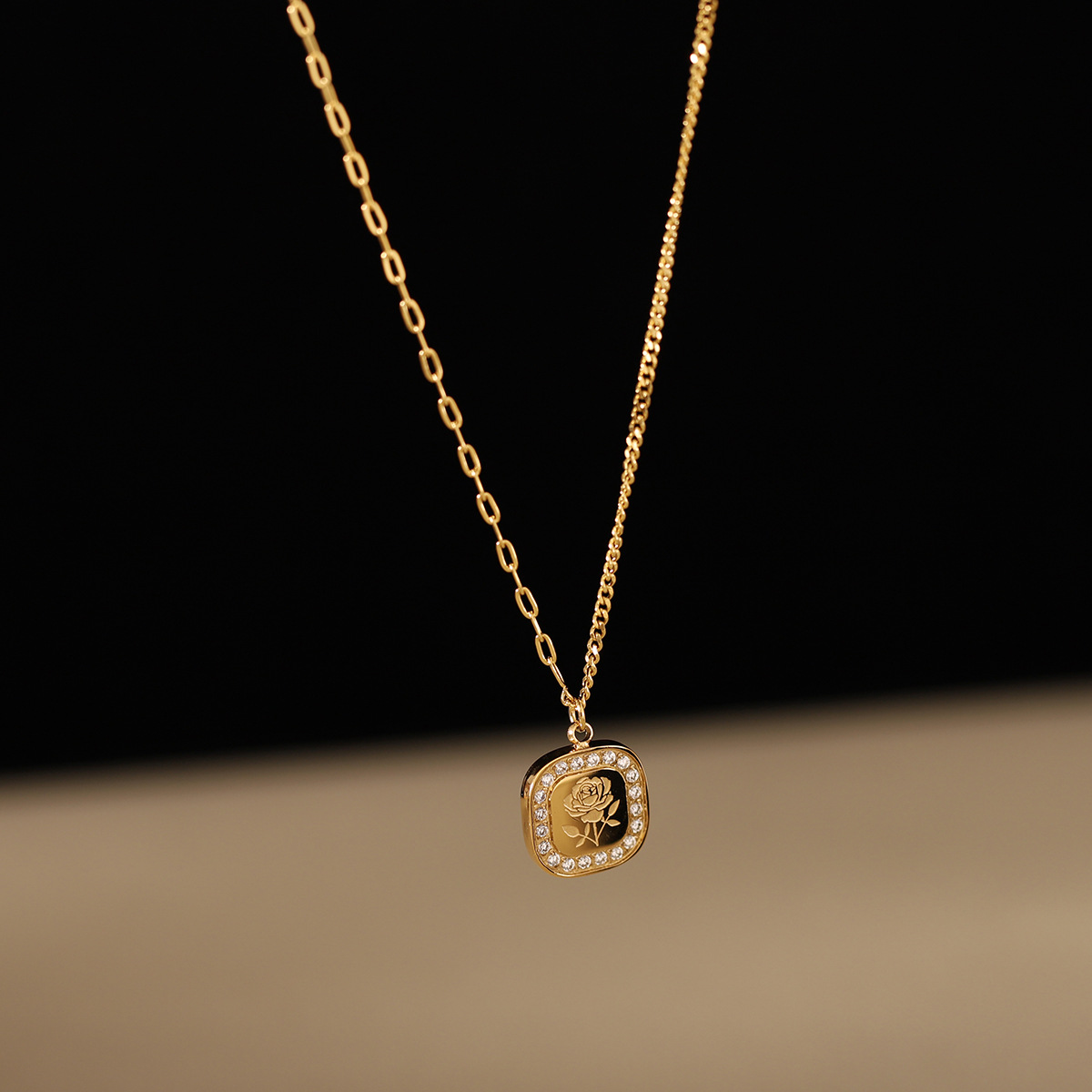 Gold Plated Stainless Steel Rose Pendant Necklace 2501074