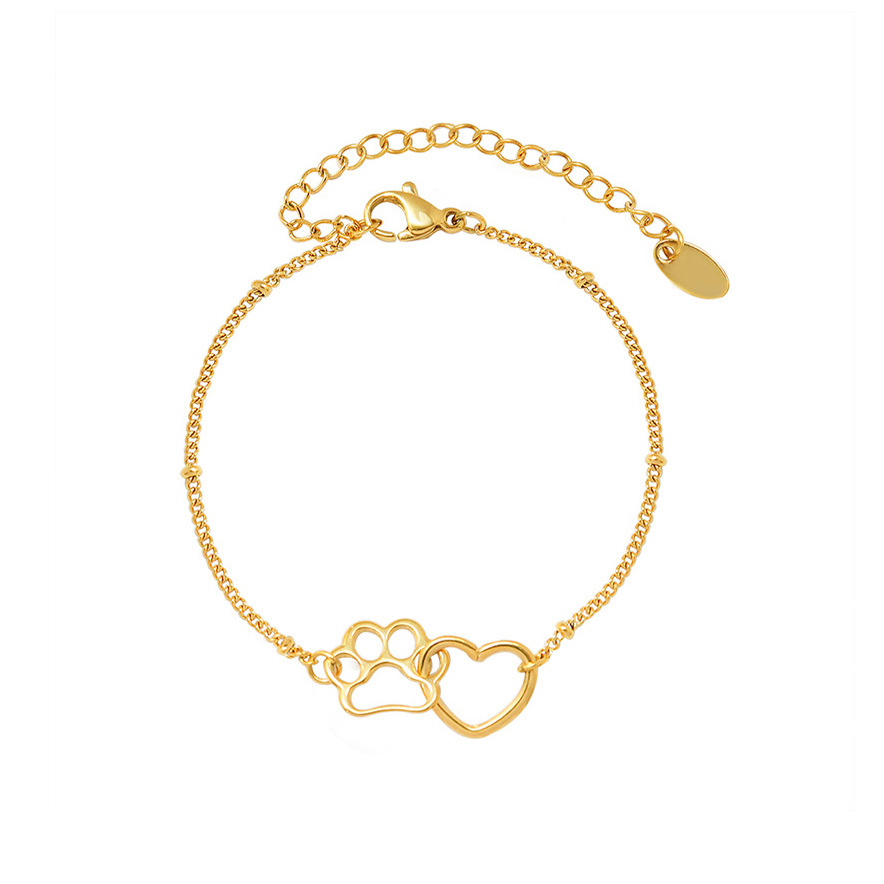 Stainless steel cat paw and heart-shaped link chain bracelet 505061