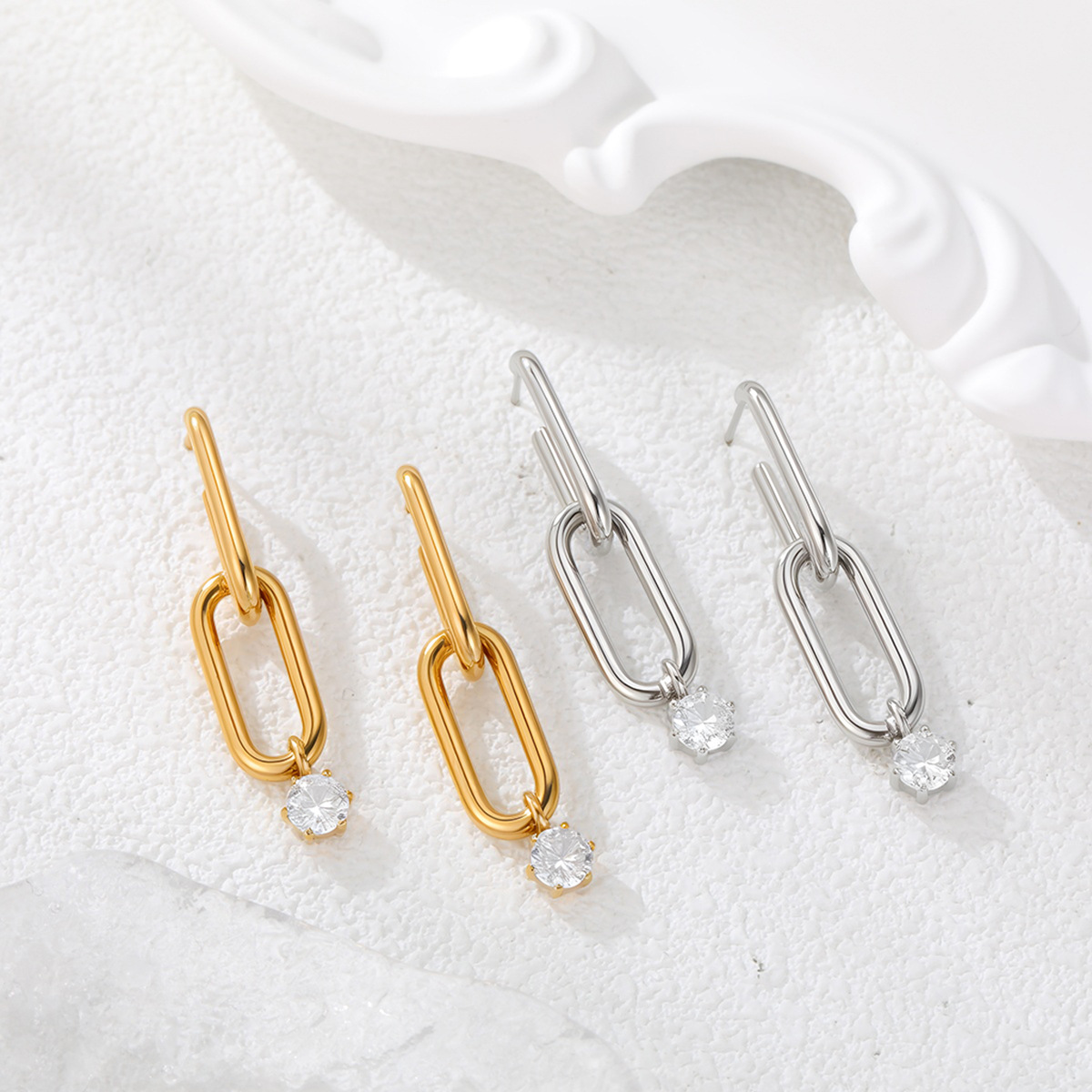 Stainless steel earrings with zircon and diamond accents 502040