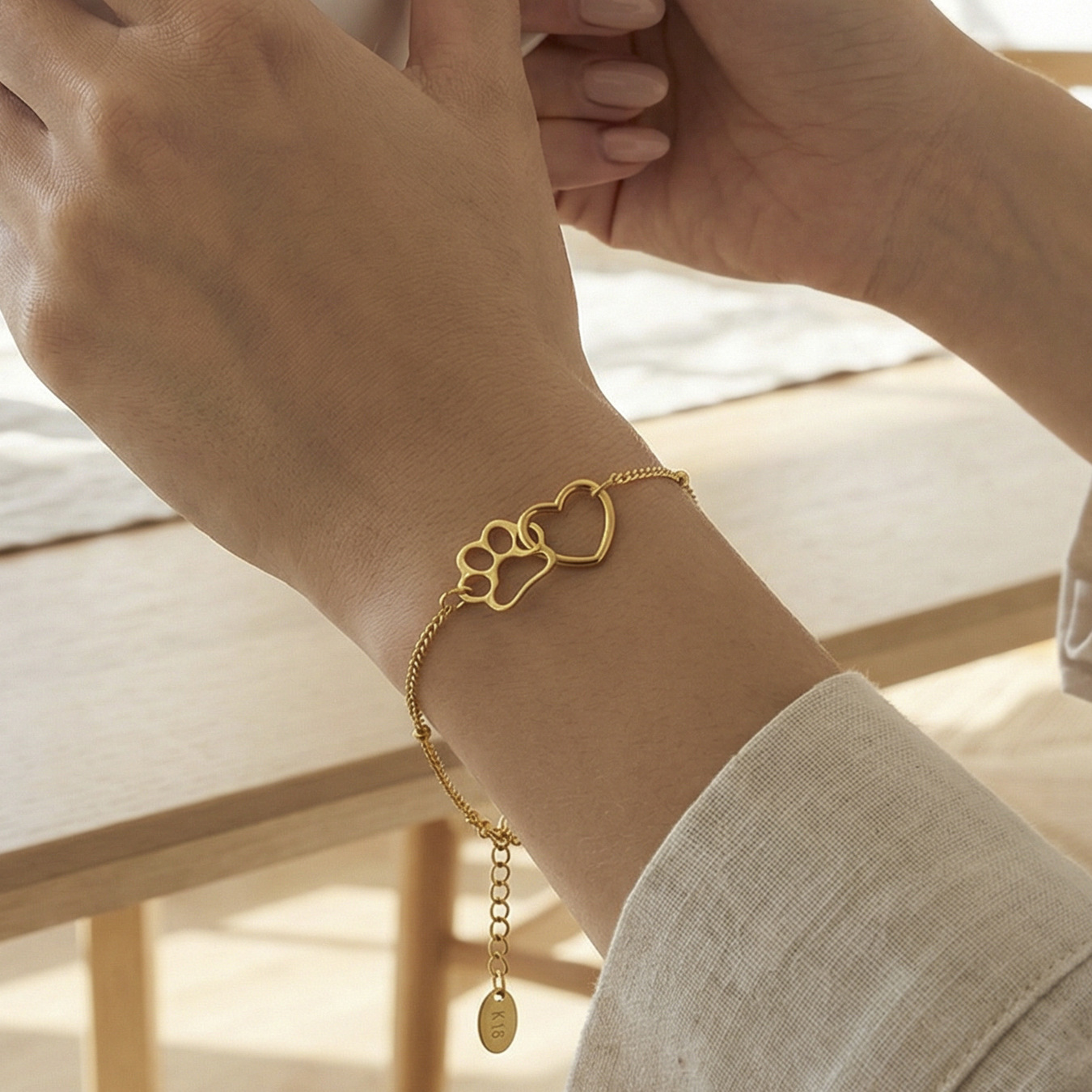 Stainless steel cat paw and heart-shaped link chain bracelet 505061