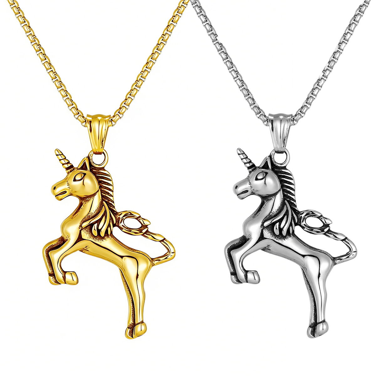Hip-hop style unicorn stainless steel necklace 501116